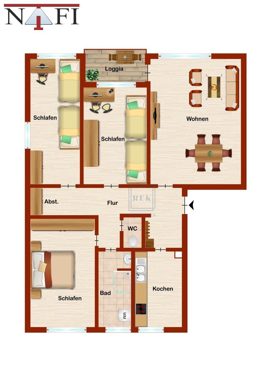 Große familienfreundliche 4-Zimmer-Wohnung mit Balkon und Tiefgaragenstellplatz - Grundriss (21305)