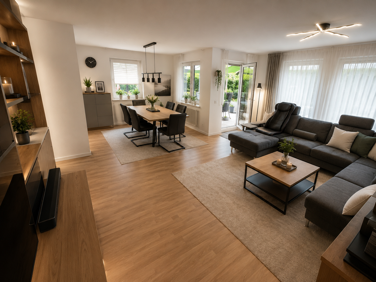 Moderne 4,5-Zimmer-Erdgeschosswohnung mit Terrasse und sonnigem Gartenanteil in ruhiger Wohnlage - Wohnzimmer (21917)