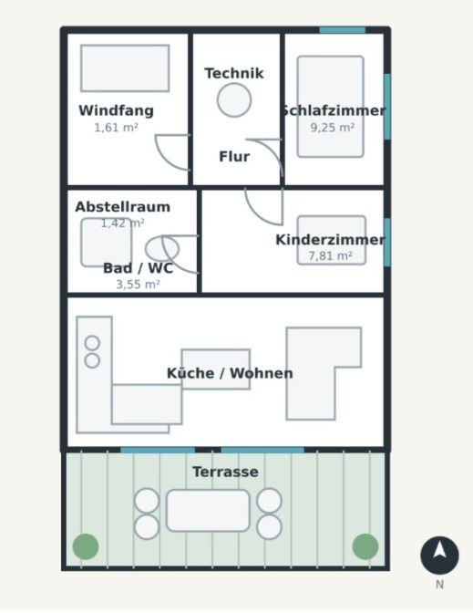 Familientraum mit Zukunft: Modernisiertes Einfamilienhaus mit Einliegerwohnung und Sonnengarten - Grundriss Gartengeschoß (21051)