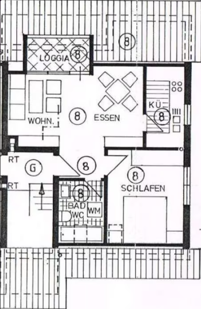2-Zimmer-Dachgeschosswohnung mit Einzelgarage - Grundriss (23037)