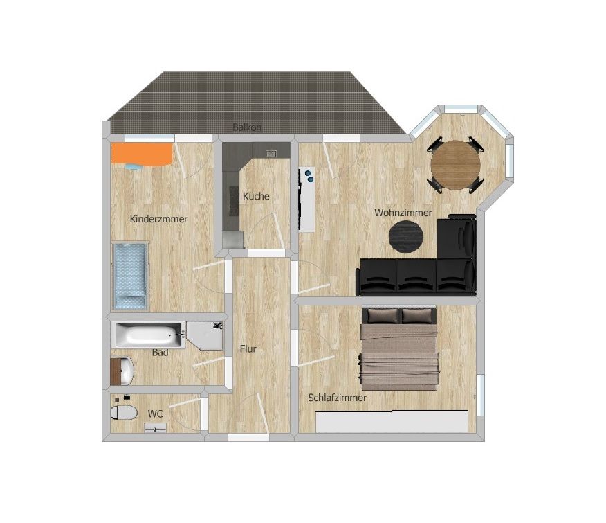Gepflegte 3,5-Zimmer-Etagenwohnung mit großzügigem Westbalkon – sofort bezugsfrei - Grundriss (22313)