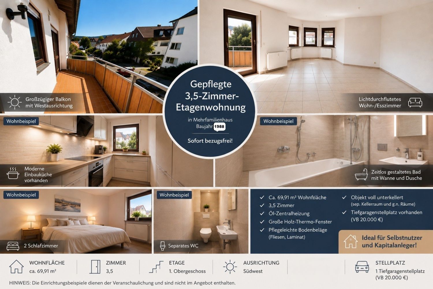 Gepflegte 3,5-Zimmer-Etagenwohnung mit großzügigem Westbalkon – sofort bezugsfrei - Titelbild (22304)