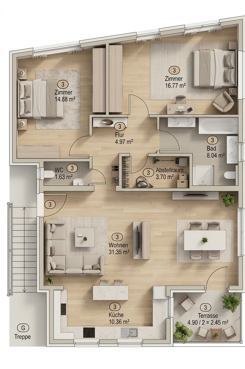 **Exklusives Wohnen mit Weitblick – Stilvolles 3,5-Zi.-Penthouse** - Penthouse Grundriss (24987)