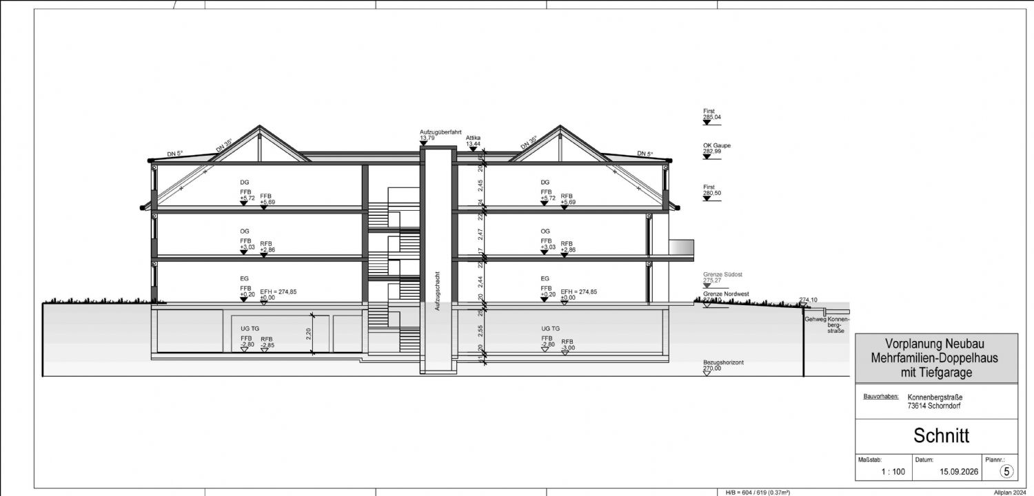 Beste LAGE…Exklusives Baugrundstück mit vielseitigem Entwicklungspotenzial in Schorndorf-Süd - Hausschnitt (24644)