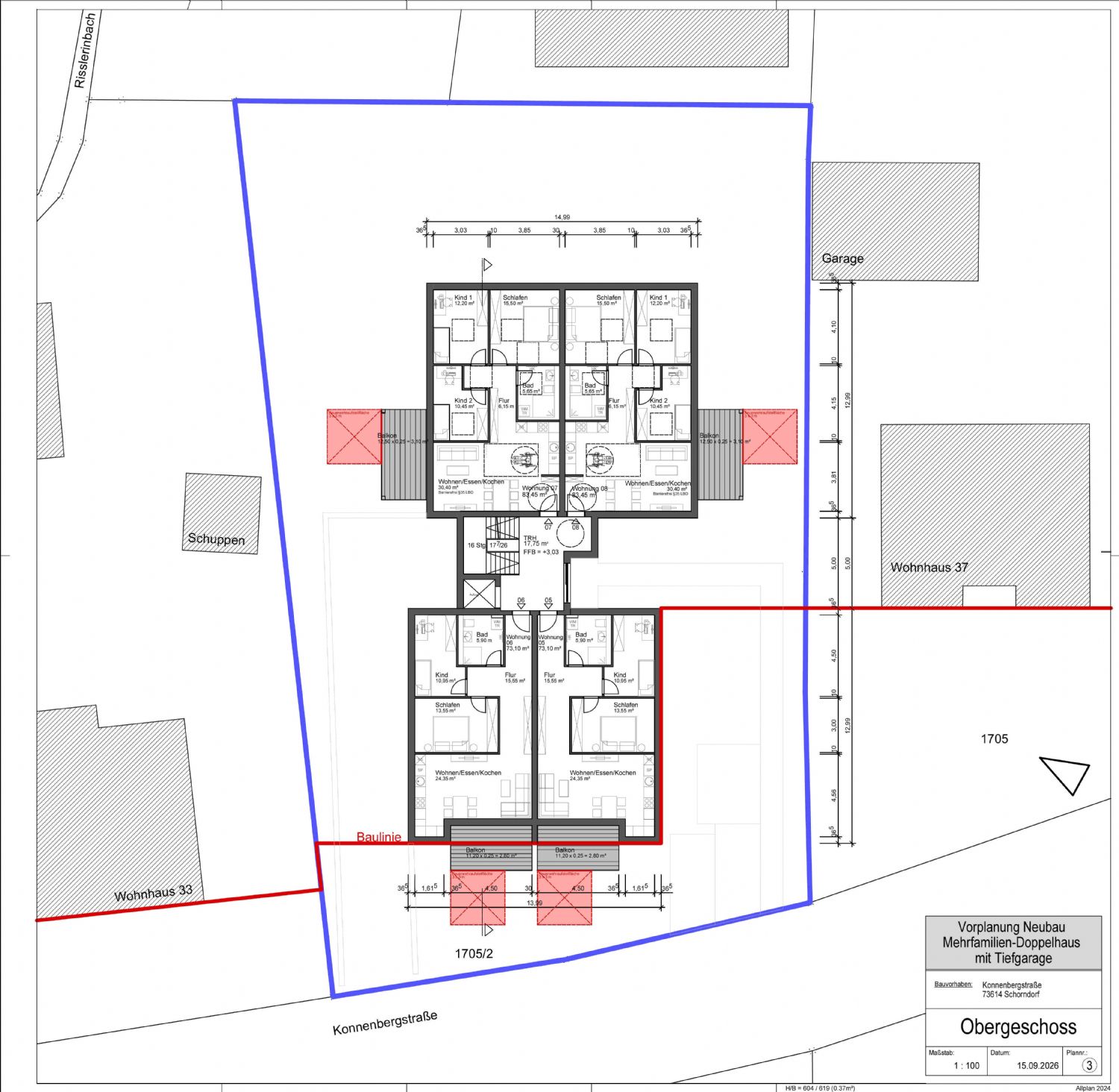 Beste LAGE…Exklusives Baugrundstück mit vielseitigem Entwicklungspotenzial in Schorndorf-Süd - Grundriss OG (24642)