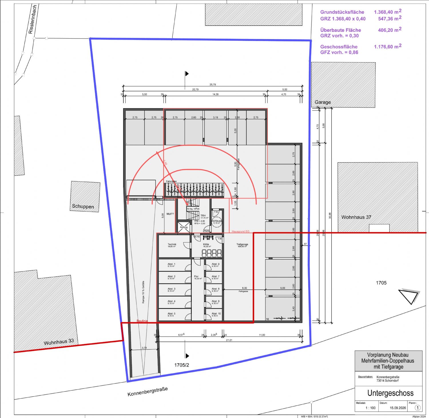 Beste LAGE…Exklusives Baugrundstück mit vielseitigem Entwicklungspotenzial in Schorndorf-Süd - Grundriss UG (24640)