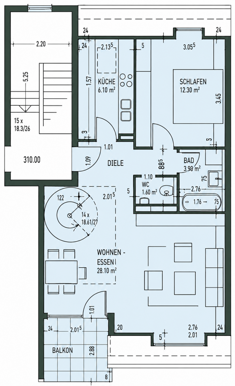 Charmante Galeriewohnung mit Wohlfühlcharakter und Blick ins Grüne - Grundriss DG (22298)