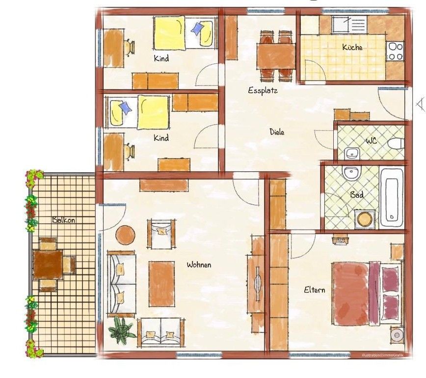 Moderne 4,5-Zimmer-Eigentumswohnung mit Balkon – ca. 99 m² - Skizze (20695)